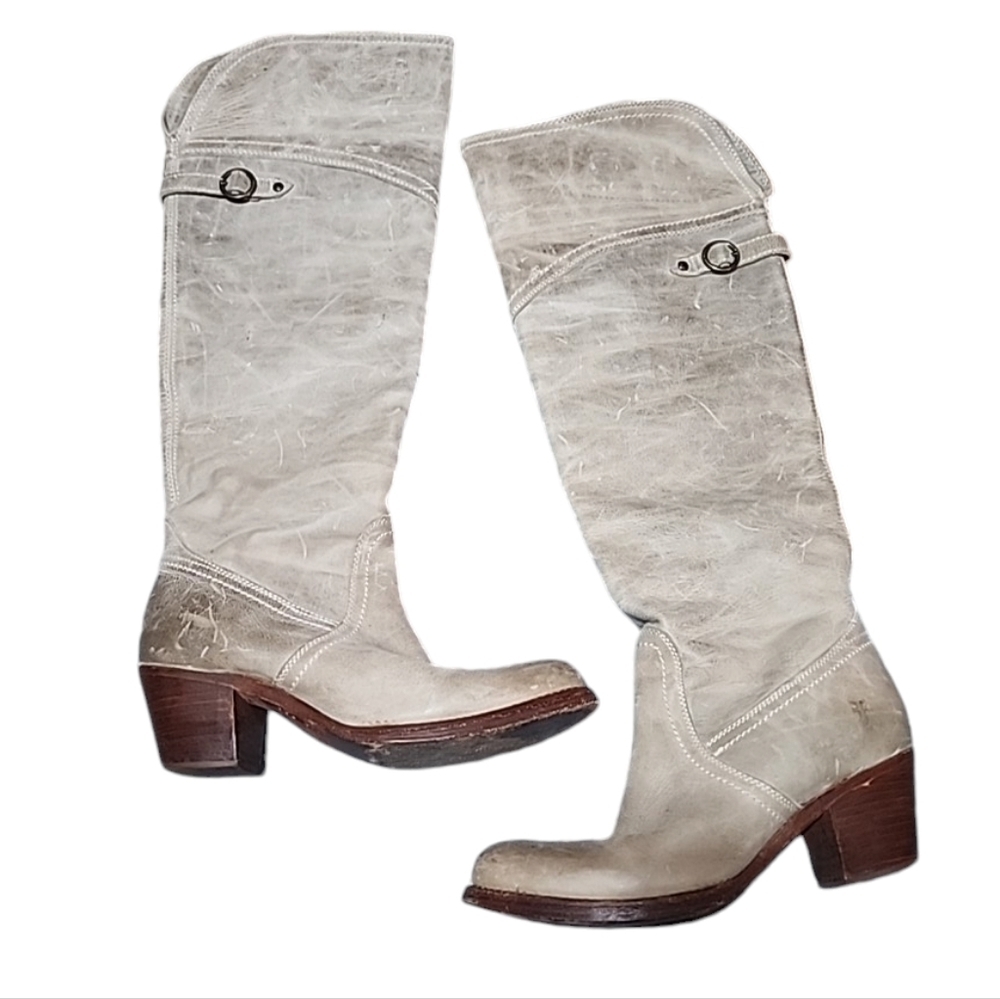 Frye Light Taupe Over-the-Knee Leather Boots